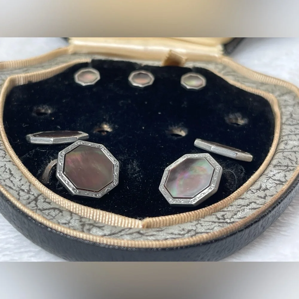 Antique Krementz men’s cufflink and buttons platinum and gold